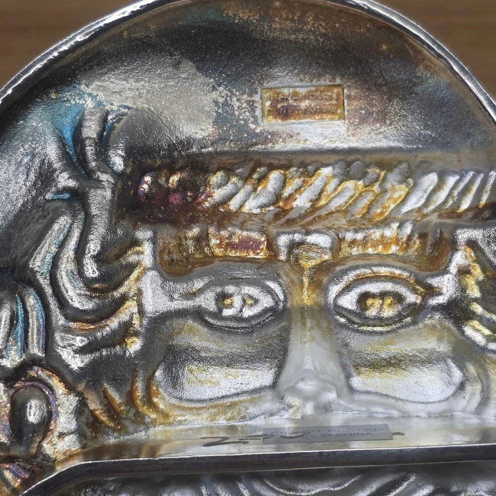Silver Plated Santa Claus Face Trinket candy Dish Tray International Silver Co